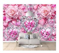 SPECUFX Mural Self-adhesive Wallpaper Photo Home Custom 3D Romantic heart-shaped crystal pink roses 100x70cm Living Room Tv Background Wall Waterproof Painting Posters