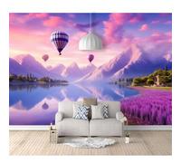 SPECUFX Mural Self-adhesive Wallpaper Photo Home Custom 3D Scenic hot air balloon lavender mountain 100x70cm Living Room Tv Background Wall Waterproof Painting Posters