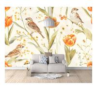SPECUFX Mural Self-adhesive Wallpaper Photo Home Custom 3D Vintage watercolor flowers and birds plants 100x70cm Living Room Tv Background Wall Waterproof Painting Posters