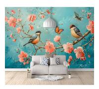 SPECUFX Mural Self-adhesive Wallpaper Photo Oil painting of flowers and birds blue pink 100x70cm Home Custom 3D Living Room Tv Background Wall Waterproof Painting Posters