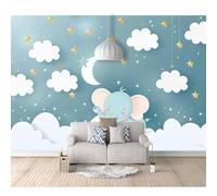 SPECUFX Mural Self-adhesive Wallpaper Photo Poster Wall Decoration Hd Print Cartoon cute elephant moon stars 100x70cm Background Painting Panorama 3D