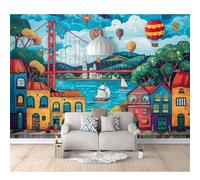 SPECUFX Photo Murals 3D Design Self-adhesive Wallpaper Bridge and town view 100x70cm Living Room The Wall for Bedroom Mural border