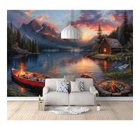 SPECUFX Photo Murals 3D Design Self-adhesive Wallpaper Cottage landscape painting on the lakeside 100x70cm Living Room The Wall for Bedroom Mural border