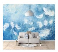SPECUFX Photo Murals 3D Design Self-adhesive Wallpaper Romantic white feather blue 100x70cm Living Room The Wall for Bedroom Mural border