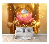 SPECUFX Photo Self-adhesive Wallpaper 3D Effect Golden Hand Lotus Zen 100x70cm Custom Living Room Bedroom Tv Background Wall Mural