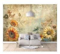 SPECUFX Photo Self-adhesive Wallpaper 3D Mural for Walls Vintage sunflower flower butterfly 100x70cm Wall Paper Home Decor Non-Woven Living Room Bedroom