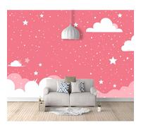 SPECUFX Photo Self-adhesive Wallpaper Cartoon girl pink clouds with stars 100x70cm Mural Picture Murals 3D Paste Living Room The Wall For Bedroom Border