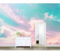 SPECUFX Photo Self-adhesive Wallpaper Fantasy sky, clouds, moon, stars, pink 100x70cm Mural Picture Murals 3D Living Room The Wall for Bedroom Border