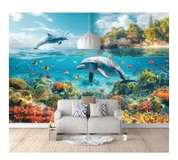 SPECUFX Photo Self-adhesive Wallpaper Marine life dolphin fish 100x70cm Mural Picture Murals 3D Living Room The Wall for Bedroom Border