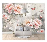 SPECUFX Photo Self-adhesive Wallpaper Mural 3D Flower peony butterfly vintage 100x70cm Wall Poster Tv Background Decorative Decal Art for Room Living Bedroom Restaurant Office