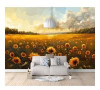 SPECUFX Photo Self-adhesive Wallpaper Mural 3D Watercolor sunflower floral landscape 100x70cm Wall Poster Tv Background Decorative Decal Art for Room Living Bedroom Restaurant Office