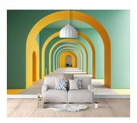 SPECUFX Photo Self-adhesive Wallpaper Optical illusion geometric cyan corridor 100x70cm 3D Mural Bedroom Sofa Tv Backdrop Murals Living Room The Wall for Effect