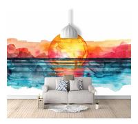 SPECUFX Photo Self-adhesive Wallpaper Watercolor sunset, sea colorful landscape 100x70cm Bedroom Sofa Tv Backdrop 3D Murals Living Room The Wall For Effect Mural