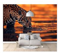 SPECUFX Photo Self-adhesive Wallpaper Wild animals leopard reflection at sunset 100x70cm 3D Mural Bedroom Sofa Tv Backdrop Murals Living Room The Wall for Effect