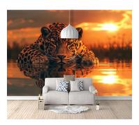 SPECUFX Room Self-adhesive Wallpaper Girl Bedroom Wild animals leopard reflection at sunset 100x70cm Boy Custom 3D Living The Wall for bedroom