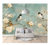 SPECUFX Self-adhesive Wallpaper 3D Mural Paper Bedroom Wall Decorative Vintage flowers, birds, plants, and cyan 100x70cm Living Room for Photo Art