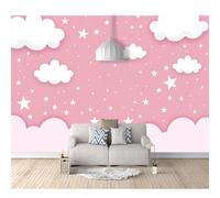 SPECUFX Self-adhesive Wallpaper 3D Photo Cartoon girl pink clouds with stars 100x70cm Mural Kitchen Bedroom Wall Living Room The for Office Dining