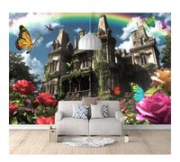 SPECUFX Self-adhesive Wallpaper 3D Photo Fairy tale castle building rainbow 100x70cm Mural Kitchen Bedroom Wall Living Room The for Office Dining