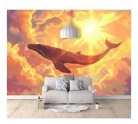 SPECUFX Self-adhesive Wallpaper 3D Photo Fantasy cartoon whale sky sunshine 100x70cm Mural Kitchen Bedroom Wall Living Room The for Office Dining