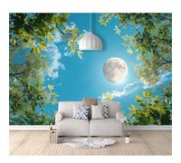 SPECUFX Self-adhesive Wallpaper 3D Photo Night sky moon tree leaf clouds 100x70cm Mural Kitchen Bedroom Wall Living Room The for Office Dining