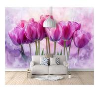 SPECUFX Self-adhesive Wallpaper 3D Photo Painted purple tulip flowers 100x70cm Mural Kitchen Bedroom Wall Living Room The for Office Dining