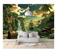SPECUFX Self-adhesive Wallpaper 3D Photo Pirate ship with palm trees on the sea 100x70cm Mural Kitchen Bedroom Wall Living Room The for Office Dining