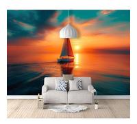 SPECUFX Self-adhesive Wallpaper 3D Photo Sunset sea sailboat landscape 100x70cm Mural Kitchen Bedroom Wall Living Room The for Office Dining