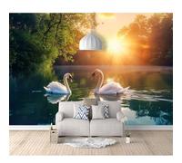 SPECUFX Self-adhesive Wallpaper 3D Photo Swan Lake Forest Sunset Nature Landscape 100x70cm Mural Kitchen Bedroom Wall Living Room The for Office Dining