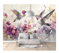 SPECUFX Self-adhesive Wallpaper 3D Photo Vintage watercolor floral bird pink 100x70cm Mural Kitchen Bedroom Wall Living Room The for Office Dining
