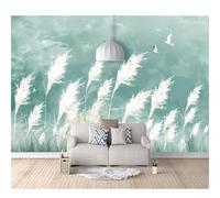 SPECUFX Self-adhesive Wallpaper 3D Photo Watercolor reeds, hay, birds, cyan 100x70cm Mural Kitchen Bedroom Wall Living Room The for Office Dining