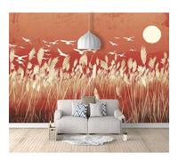 SPECUFX Self-adhesive Wallpaper 3D Photo Watercolor reeds, hay, birds, red 100x70cm Mural Kitchen Bedroom Wall Living Room The for Office Dining