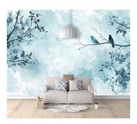 SPECUFX Self-adhesive Wallpaper 3D Wall Mural Branches, watercolors, birds, cyan 100x70cm Pattern Photo Room Decoration Background Paper Boy Girl Bedroom
