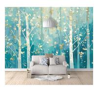 SPECUFX Self-adhesive Wallpaper 3D Wall Mural Watercolor birch forest plants 100x70cm Pattern Photo Room Decoration Background Paper Boy Girl Bedroom