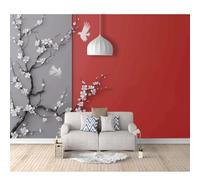 SPECUFX Self-adhesive Wallpaper 3D Wall Murals Flowers and birds plum blossom red 100x70cm Suitable for Living Room and Bedroom Tv Background Art Posters