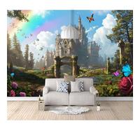 SPECUFX Self-adhesive Wallpaper 3D Wall Murals Magic Castle Building Rainbow 100x70cm Suitable for Living Room and Bedroom Tv Background Art Posters