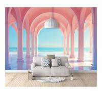 SPECUFX Self-adhesive Wallpaper 3D Wall Murals Optical illusion pink arches sea view 100x70cm Suitable for Living Room and Bedroom Tv Background Art Posters