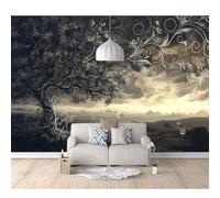 SPECUFX Self-adhesive Wallpaper Decoration for Living Room Office Black and white night view of the fortune tree 100x70cm Custom 3D Photo Bedroom Wall Painting Mural