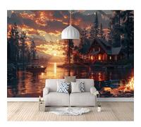SPECUFX Self-adhesive Wallpaper Murals Sunset view of the cottage by the lake 100x70cm Wall Art Home Decor For Bedroom Living Room Classroom Office Decaoration Photo