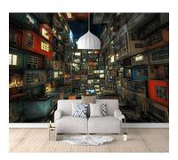 SPECUFX Self-adhesive Wallpaper Photo Premium Art Print Optical illusion of night view of city buildings 100x70cm Wall Mural Decoration Poster Picture Design