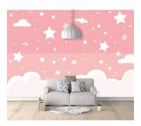 SPECUFX Tv Background Self-adhesive Wallpaper Cartoon girl pink clouds with stars 100x70cm Living Room Decoration 3D Mural Bedroom Wall Photo Art