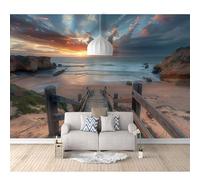 SPECUFX Tv Background Self-adhesive Wallpaper View of the wooden bridge over the beach 100x70cm Living Room Decoration 3D Mural Bedroom Wall Photo Art