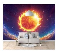 SPECUFX Wall Mural 3D Background Cartoon sun fireball cosmic stars 100x70cm Self-adhesive Wallpaper Art for Living Room Bedroom Tv Office Restaurant Motif Posters