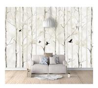 SPECUFX Wall Mural 3D Background Gray forest bird watercolor simple 100x70cm Self-adhesive Wallpaper Art for Living Room Bedroom Tv Office Restaurant Motif Posters