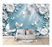 SPECUFX Wall Mural 3D Blue sky, flowers, doves, sunshine 100x70cm Art Decor Large Murals for Walls Living Room Bedroom Self-adhesive Wallpaper Paintings Decoration