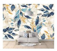 SPECUFX Wall Mural 3D Effect Watercolor leaves are golden-blue 100x70cm Self-adhesive Wallpaper Large Sticker Decor Print Picture Image Design Photo Art