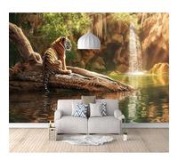 SPECUFX Wall Mural 3D Forest waterfalls, wildlife, tigers 100x70cm Background Self-adhesive Wallpaper Art For Living Room Bedroom Tv Office Restaurant Motif Poster