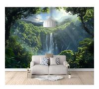 SPECUFX Wall Mural 3D Natural forest waterfall green 100x70cm Art Decor Large Murals for Walls Living Room Bedroom Self-adhesive Wallpaper Paintings Decoration