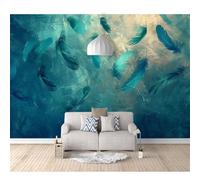 SPECUFX Wall Mural 3D Oil on blue feathers 100x70cm Background Self-adhesive Wallpaper Art For Living Room Bedroom Tv Office Restaurant Motif