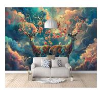 SPECUFX Wall Mural 3D Photo Self-adhesive Wallpaper Colorful deer, flowers, animals, clouds 100x70cm Removable Sticker Home Decor Tv Background Large Art Painting Posters