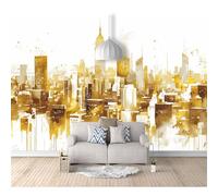 SPECUFX Wall Mural 3D Print Self-adhesive Wallpaper Photo Gold, black, white, watercolor city building 100x70cm Art Living Room Sofa Tv Background Painting Bedroom Office Home Decoration